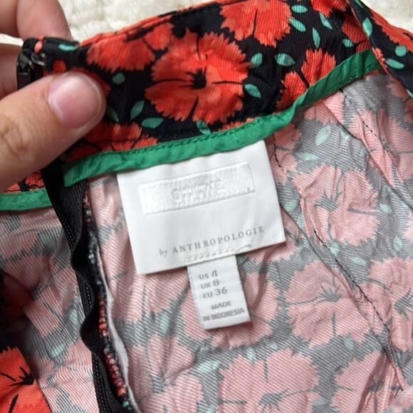Anthropologie Coral Floral Capris Flowy Ruffle Wide Leg Zipper Side ZZ28 - Picture 6 of 12
